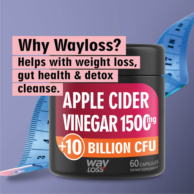 WayLoss Apple Cider Vinegar capsules for Weight Loss Support w/ 10 BN Probiotics, ACV pills for Women & Men - Daily Supplement for Weight Management, Cleanse, Gut Wellness, Immunity Support, 60 Caps